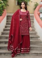 Georgette Maroon Party Wear Sequins Work Readymade Sharara Suit